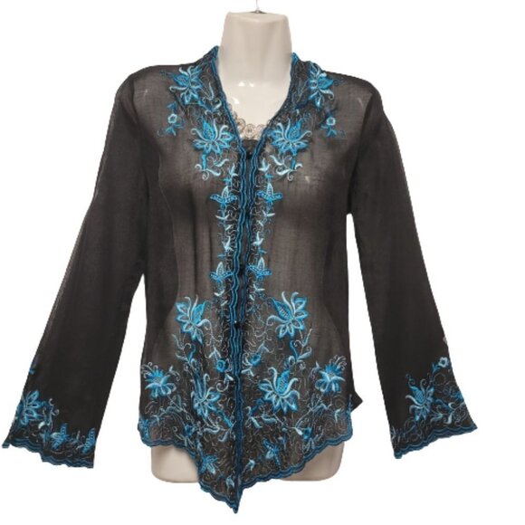 Black and Blue Kebaya Sheer Blouse Top - Picture 1 of 12